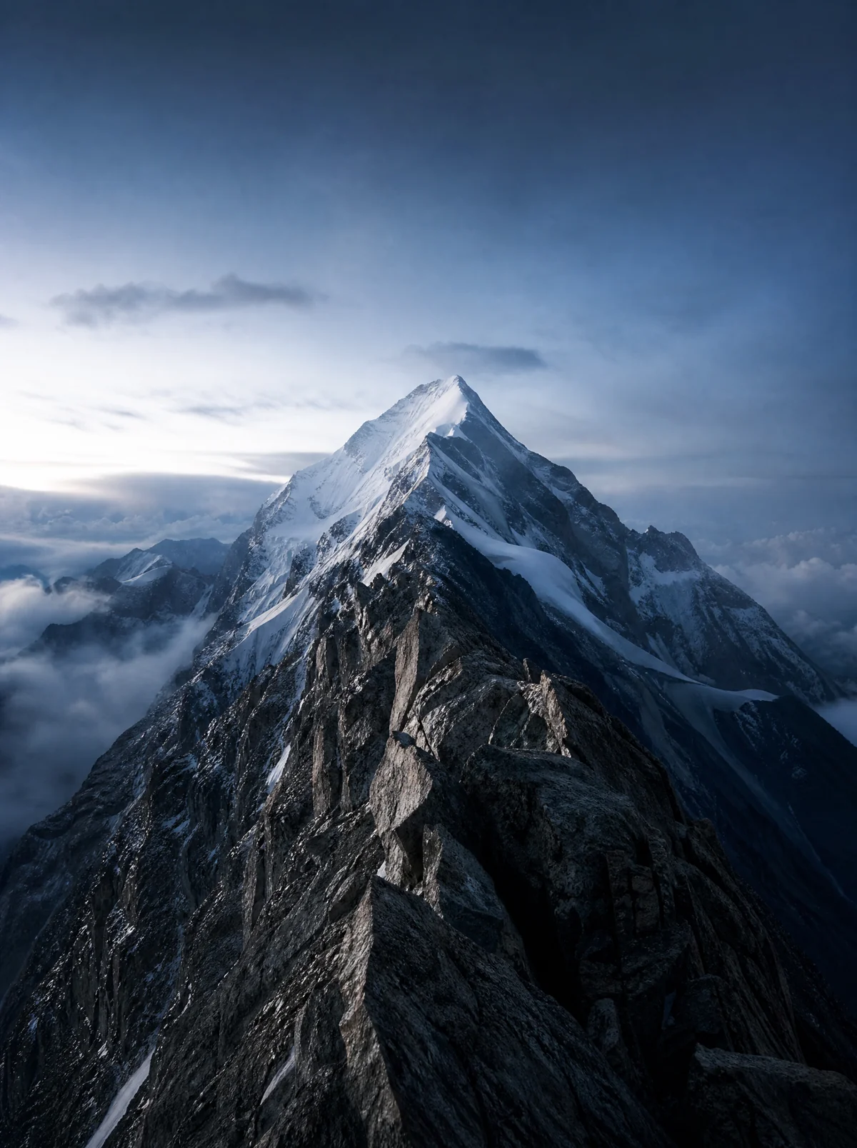 A sharp alpine ridge above the clouds